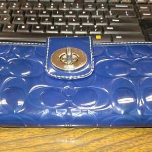 Authentic Large Blue Patent Embossed Coach Wallet