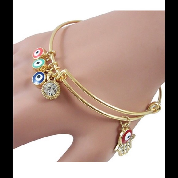 Gold tone evil eye and hamsa lucky bracelet