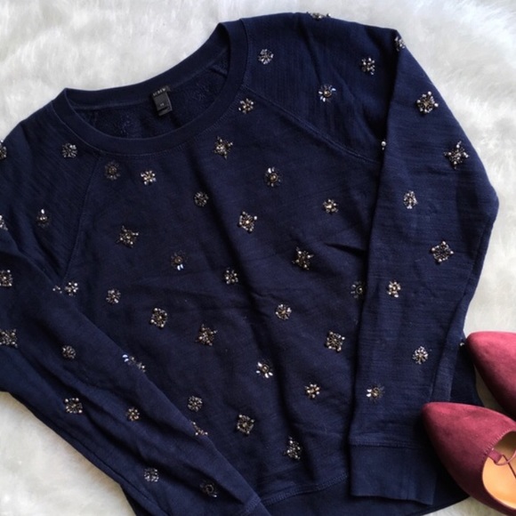 J. Crew Sweaters - ✨HP✨ J. Crew Jeweled Sweatshirt in Navy