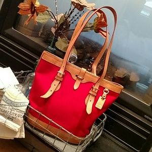 Dooney & Bourke Red & Tan Bucket Bag