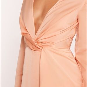 SILKY PLUNGE WRAP SHIFT DRESS IN NUDE