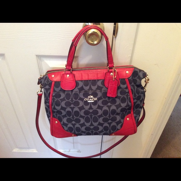 Authentic Coach Mackie  Denim Red and Blue handbag