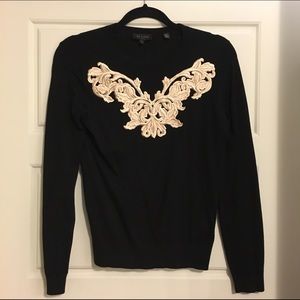 Ted Baker Sweater, Black, Gold Aplique, Size 1