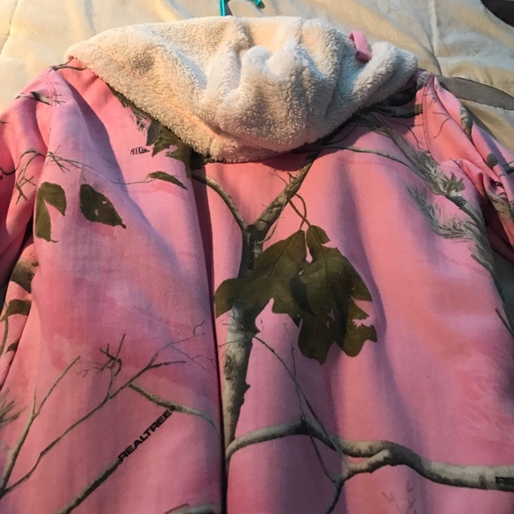 Pink camo fleece lined hoodie