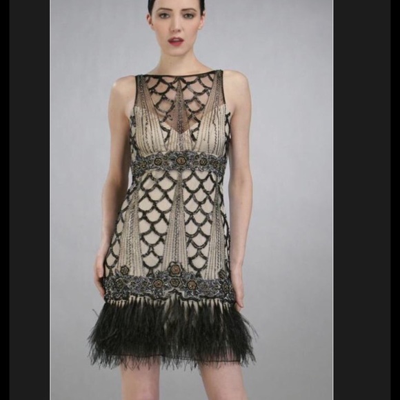 Sue Wong Art Deco "Gatsby" Beaded & Feather Dress
