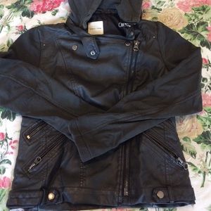 Silence & Noise Vegan Leather Jacket with Hood