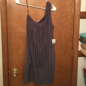 Grey, Suede One-Strap Fringe Dress