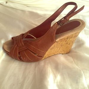 Brown leather wedge sandals 6 1/2