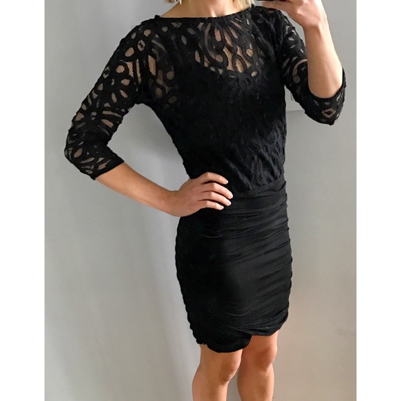Velvet Soft Jersey Cotton and Lace Black Dress