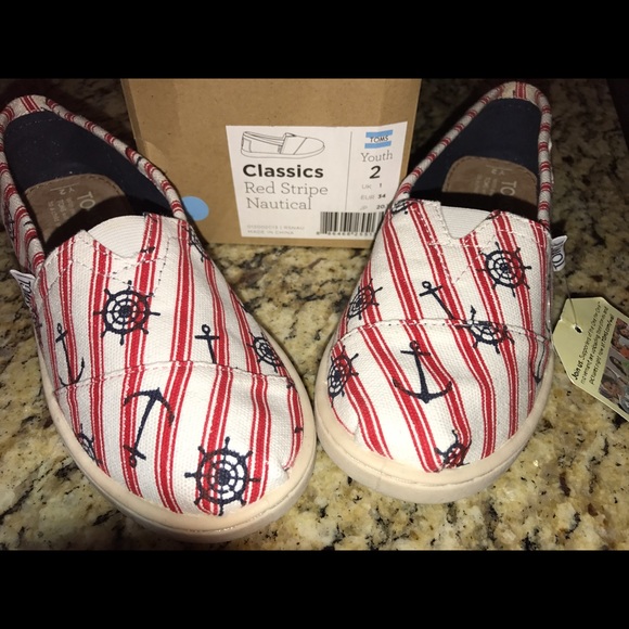 Toms Nautical Print Slip on Shoes Girls Size 2