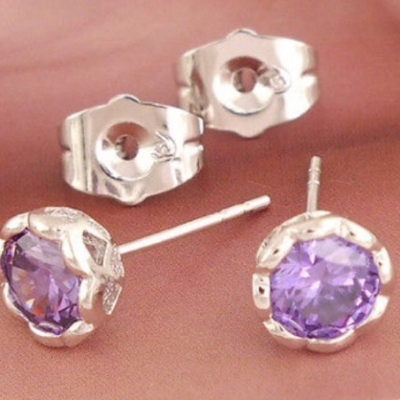 Jewelry - NWT💜925 Silver Purple Cubic Zirconia Earrings💜