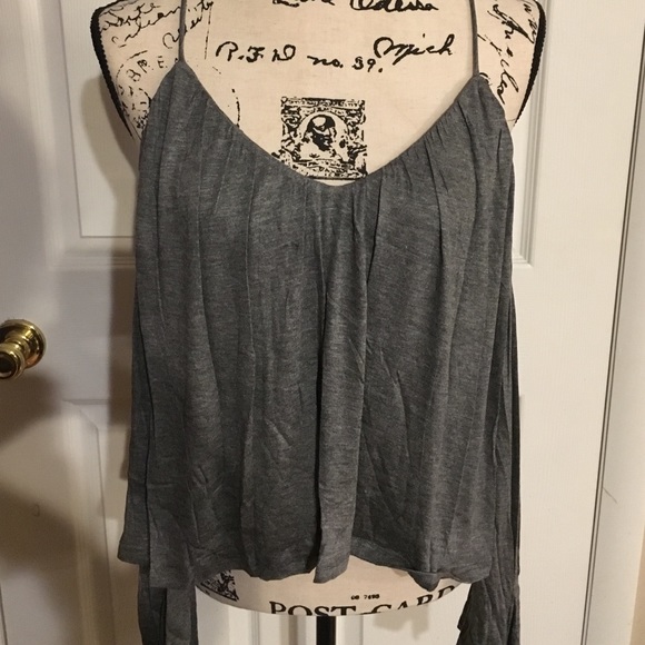 LAST ONE! Charcoal Gray Cold Shoulder Boho Top - Picture 3 of 3