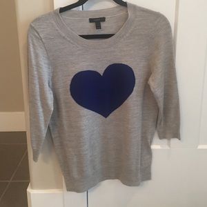 Jcrew grey sweater with blue heart