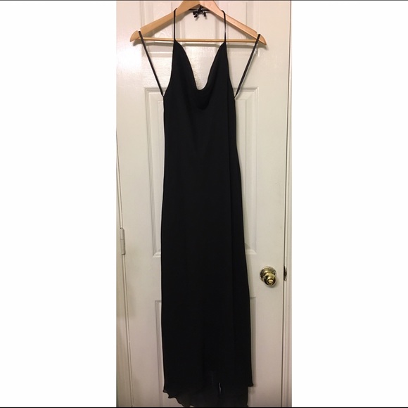 High-low Black Chiffon Halter Dress