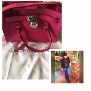 Authentic MK raspberry pink Hamilton leather tote.