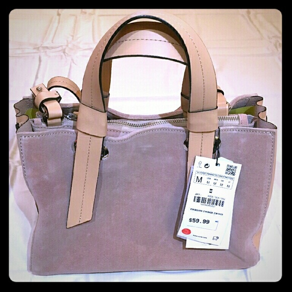 Zara real leather and suede blush satchel - New
