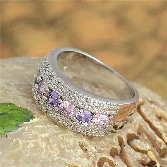 Sterling Silver Pink Topaz & Amethyst Ring