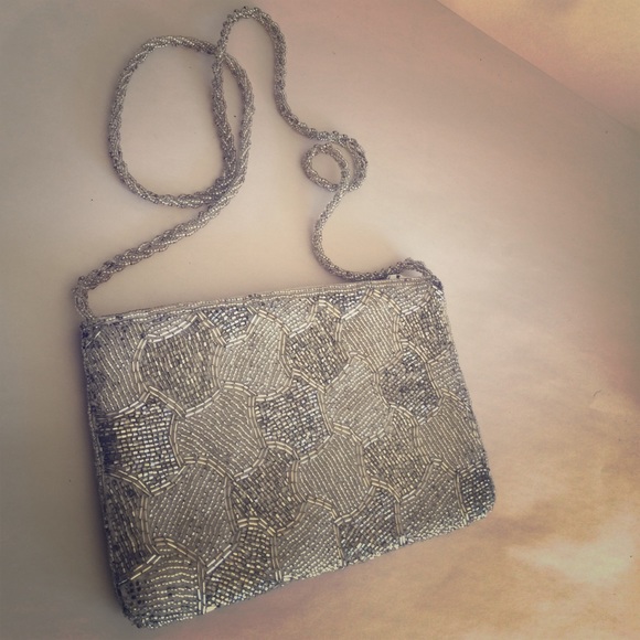 Silver beaded evening bag