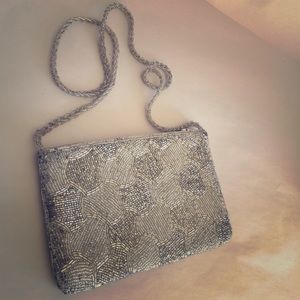 Silver beaded evening bag