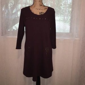 super cute knit dress with bronze embellishments