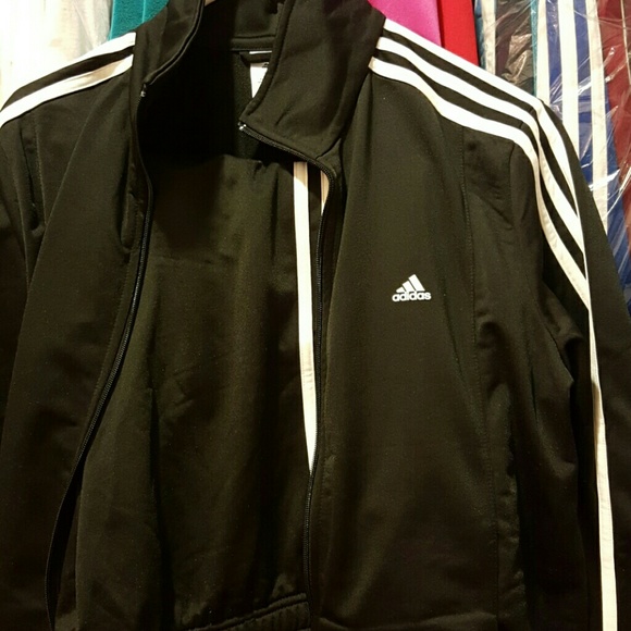 Black Adidas/white stripe tracksuit