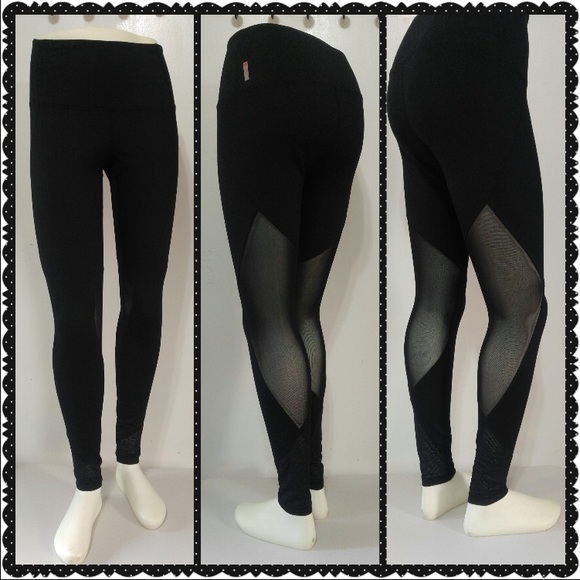 Black Mesh Panel Leggings Sheer S Fishnet ZELLA