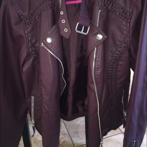 New maroon faux leather jacket