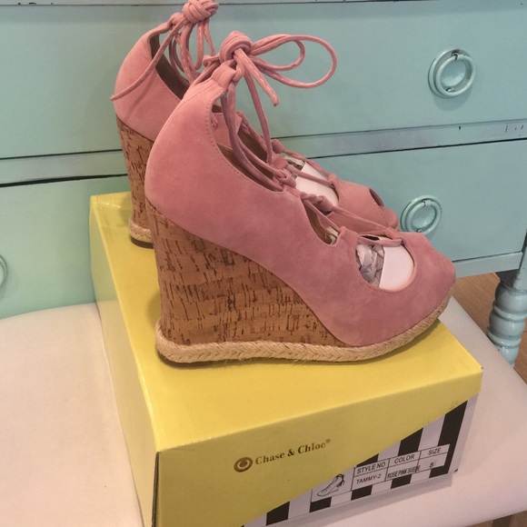 Chloe Blush Suede Lace Up Wedges 💕1 Left Sale - Picture 4 of 5