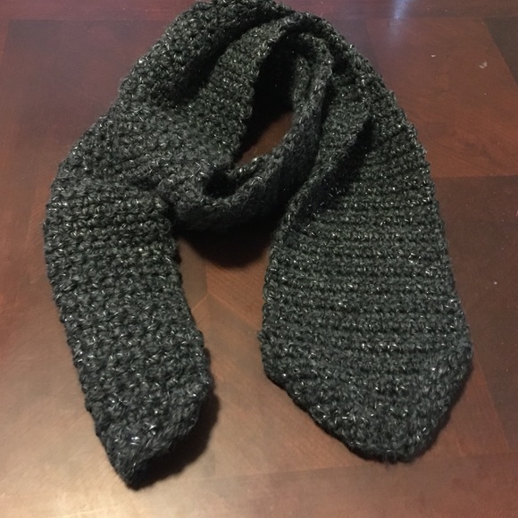 Hand crocheted navy scarf with a little shine