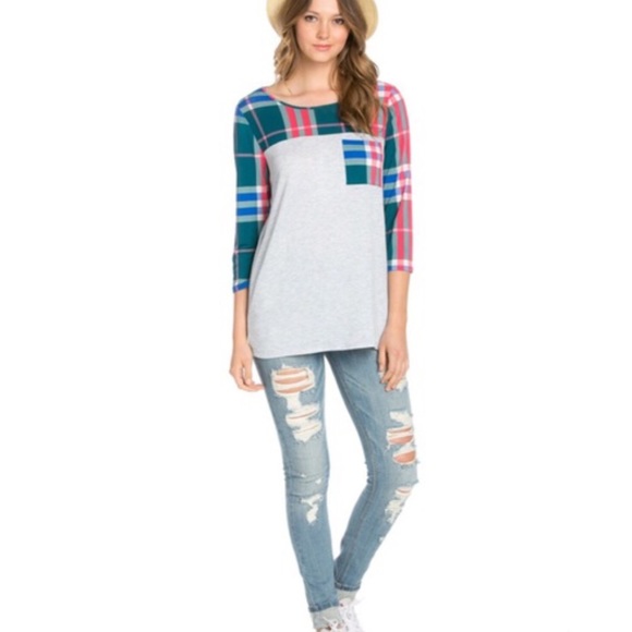 Plaid Pocket Tee - Picture 2 of 6