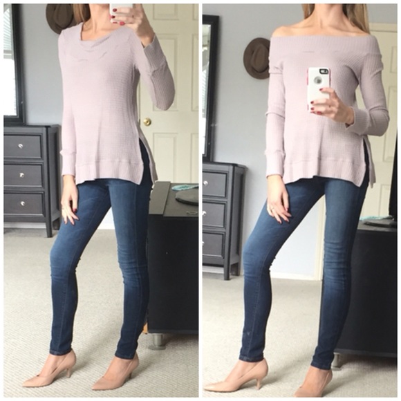 Tops - LAST DAY ON POSH▫Mocha Off-Shoulder Waffle Knit LS