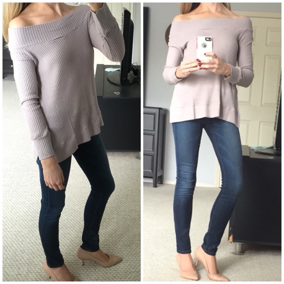 LAST DAY ON POSH▫Mocha Off-Shoulder Waffle Knit LS - Picture 3 of 4