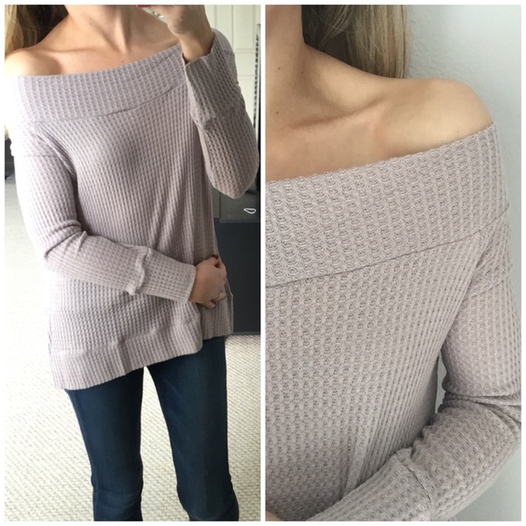 LAST DAY ON POSH▫Mocha Off-Shoulder Waffle Knit LS - Picture 4 of 4