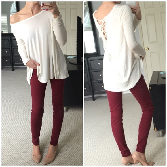 Tops - LAST ITEM▫️Soft Ivory Lace Up Back Long Sleeve