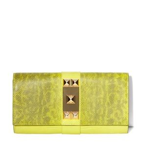 Vince Camuto Yellow Studded Clutch in Snake Print