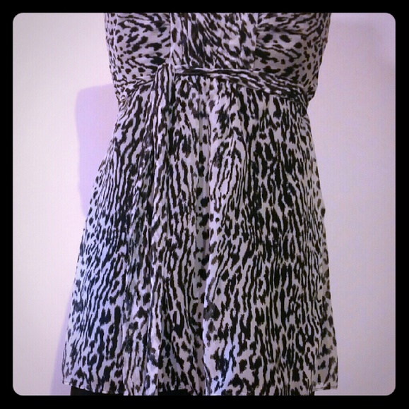 Silk Animal Print Empire Waist Strapless Blouse