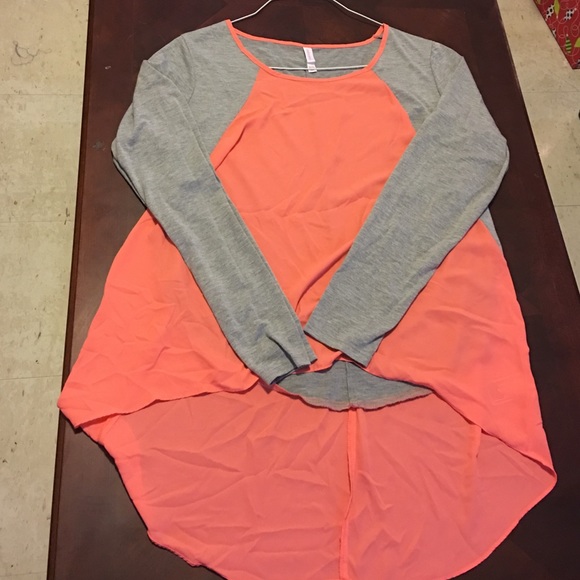 Gray and pink semi-sheer top