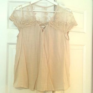 *SOLD*Neutral lace lace-up top