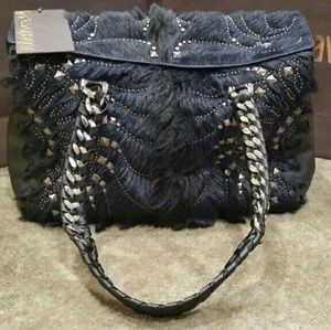 Roberto Cavalli Regina Fur and Studded Satchel