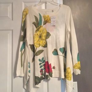 Anthropologie white flower long sleeve top
