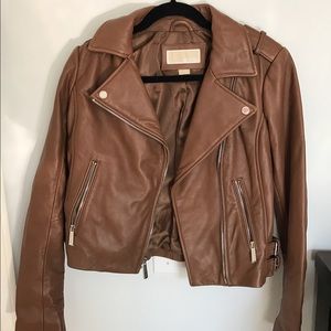 NEW Brown Michael Kors genuine leather Moto jacket