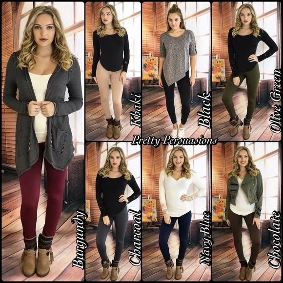 Olive Fleece Lined Soft Comfy Full Length Leggings - Picture 4 of 5