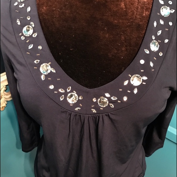 NWT BLING navy tunic top with embellished neckline - Picture 1 of 3