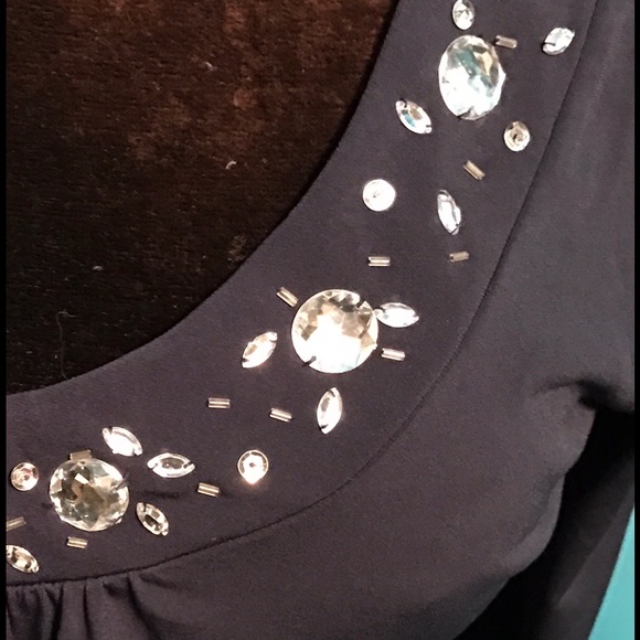 NWT BLING navy tunic top with embellished neckline - Picture 3 of 3