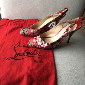 Christian Louboutin satin sling backs.