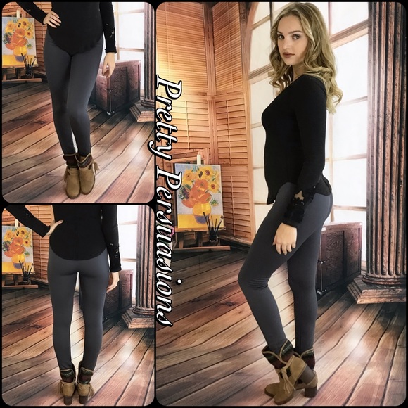 Charcoal Fleece Lined Soft Full Length Leggings - Picture 2 of 5