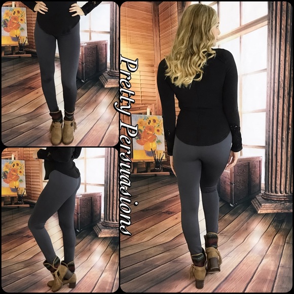 Charcoal Fleece Lined Soft Full Length Leggings - Picture 3 of 5