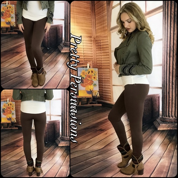 Chocolate Fleece Lined Soft Full Length Leggings - Picture 2 of 5
