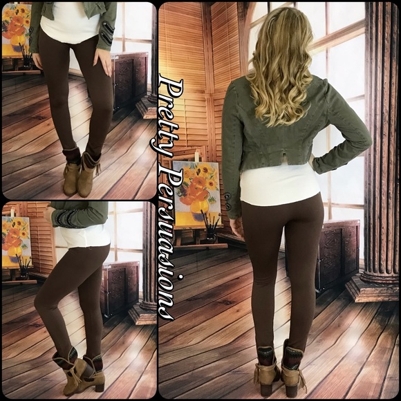 Chocolate Fleece Lined Soft Full Length Leggings - Picture 3 of 5