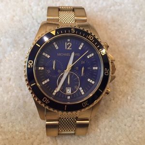 Michael Kors blue dial gold watch